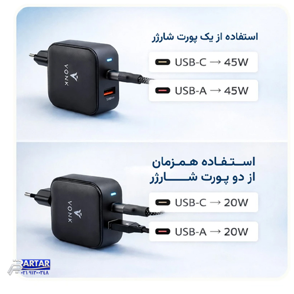 شارژر دیواری 45 وات وونک مدل PD‑45W به همراه کابل USB-C - تصویر 3