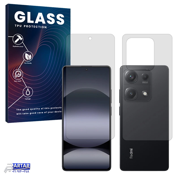 محافظ صفحه نمایش شفاف گلس مدل Resistant مناسب برای گوشی موبایل شیائومی Redmi Note 14S به همراه محافظ پشت گوشی