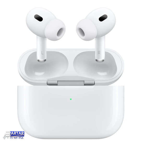 هدفون بلوتوثی اپل مدل AirPods Pro 2nd Generation با نویز کنسلینگ فعال (ANC)، نویز کنسلینگ میکروفون (ENC)، درگاه شارژ USB Type-C، با قابلیت شارژ بیسیم، دارای میکروفون دوگانه از نوع Beamforming، مقاومت در برابر رطوبت و عرق
